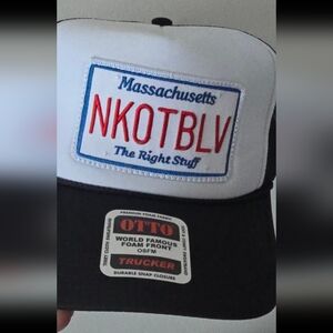 Black & White Trucker Hat with Red Embroidered NKOTB LV
